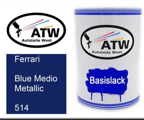 Ferrari, Blue Medio Metallic, 514: 500ml Lackdose, von ATW Autoteile West.